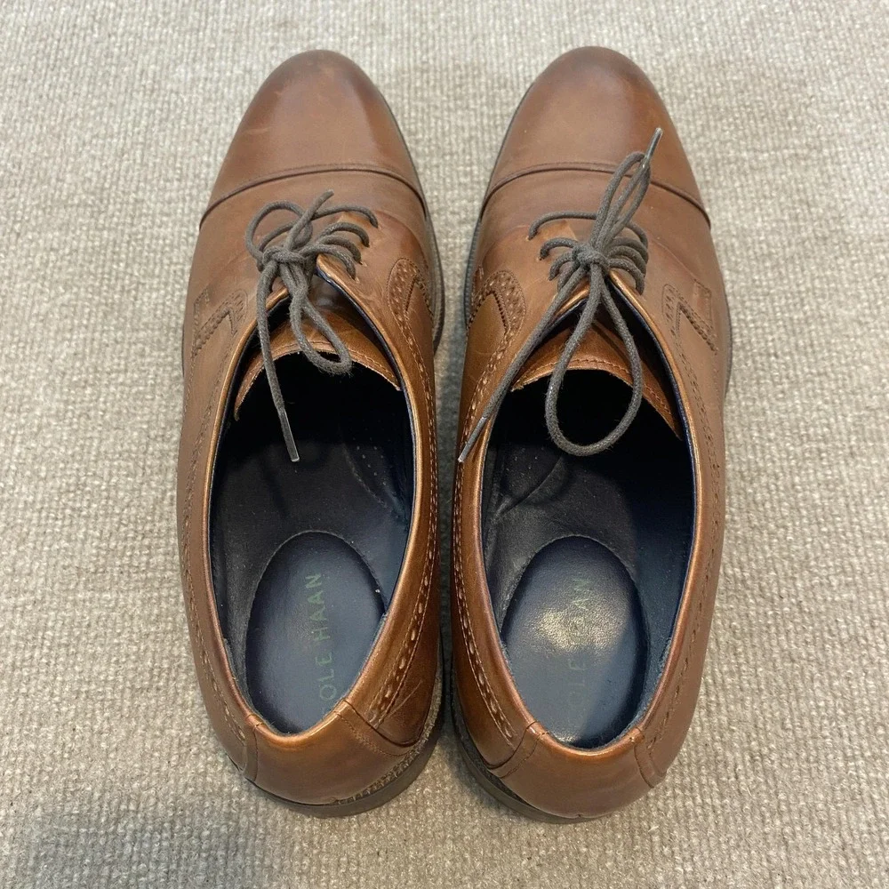 Cole Haan Grand.OS Shoes Mens Size 13‎ M Brown Leather Cap Toe Derby C28882